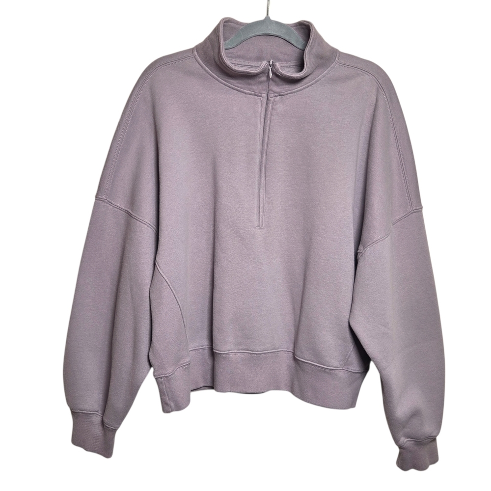 Abercrombie Sunday Half Zip Neutral Sweatshirt Taupe Gray Oversized A&F Max XL - Picture 12 of 13